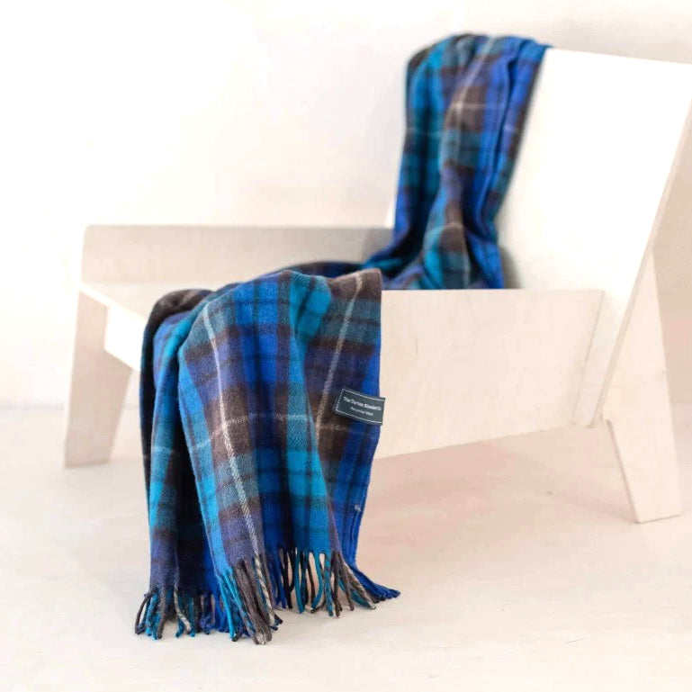 Recycled Wool Campfire Wrap in Buchanan Blue Tartan