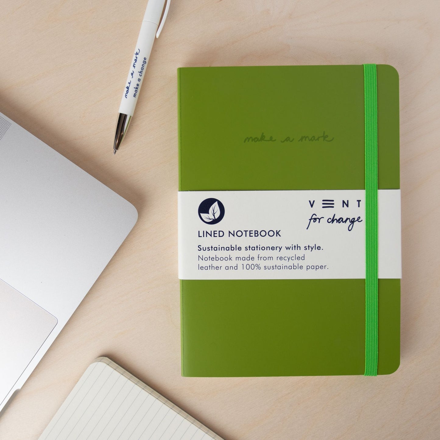 Recycled Leather Lined Notebook in Green