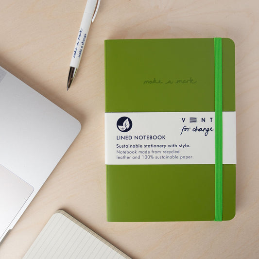 Recycled Leather Lined Notebook in Green
