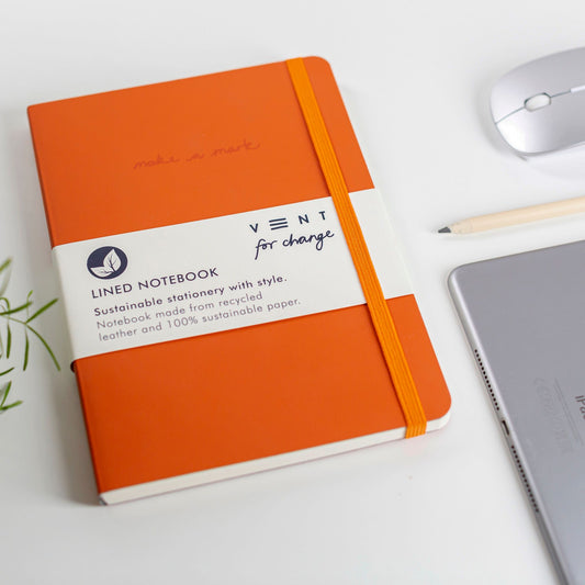Recycled Leather Lined Notebook in Orange