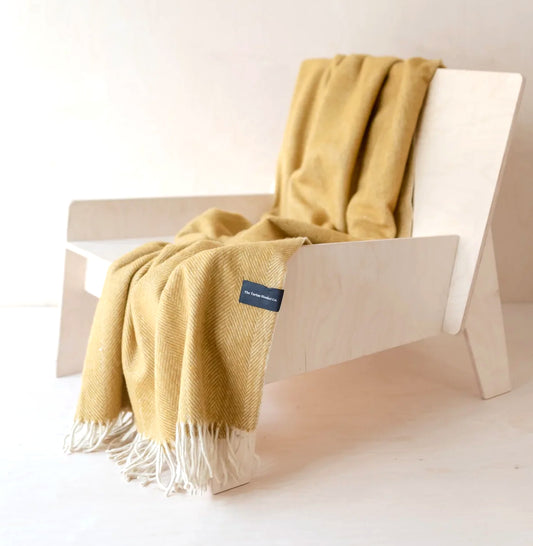 Recycled Wool Campfire Wrap in Mustard Herringbone