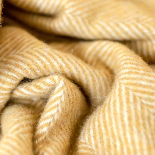 Recycled Wool Campfire Wrap in Mustard Herringbone