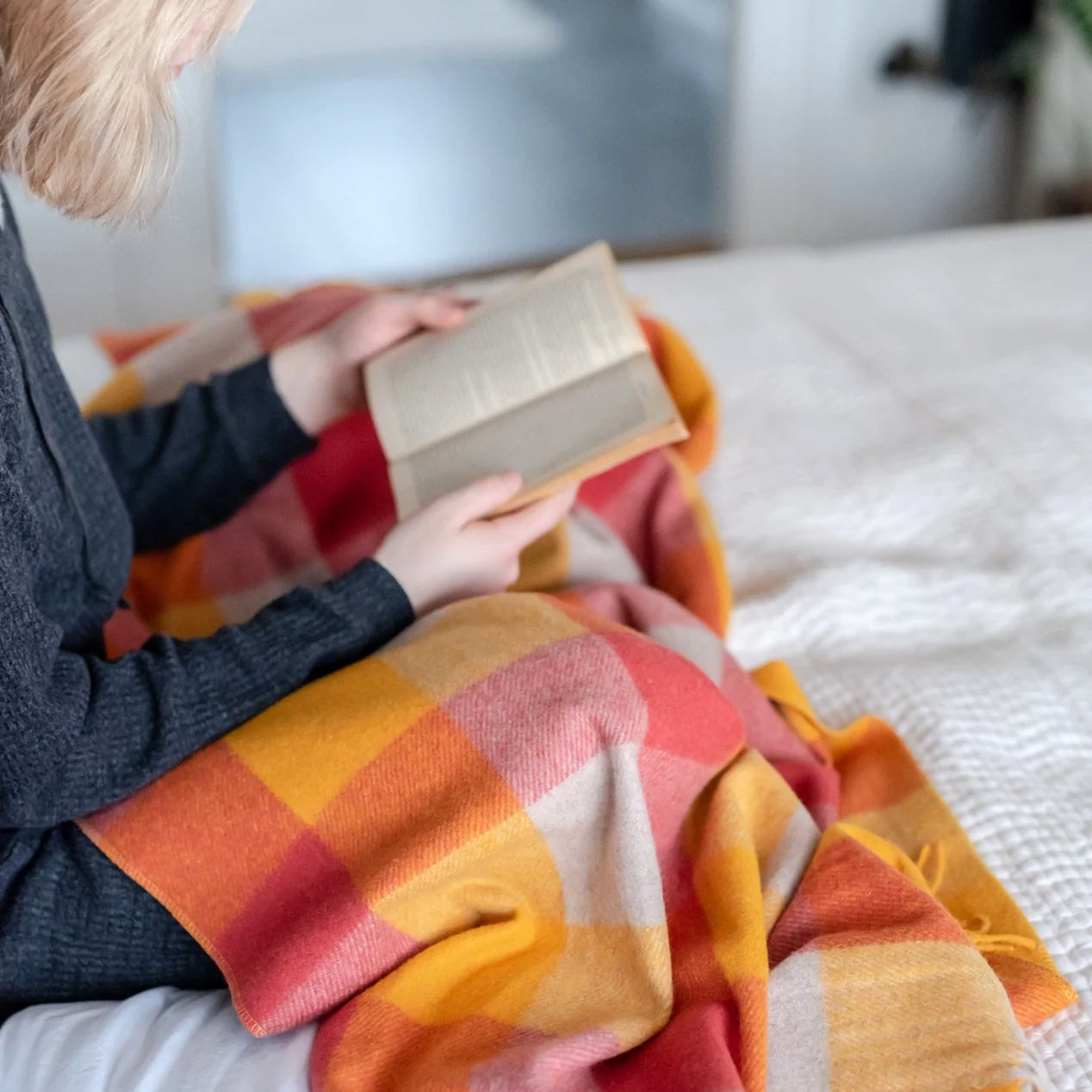 Recycled Wool Campfire Wrap in Honey Meadow Check