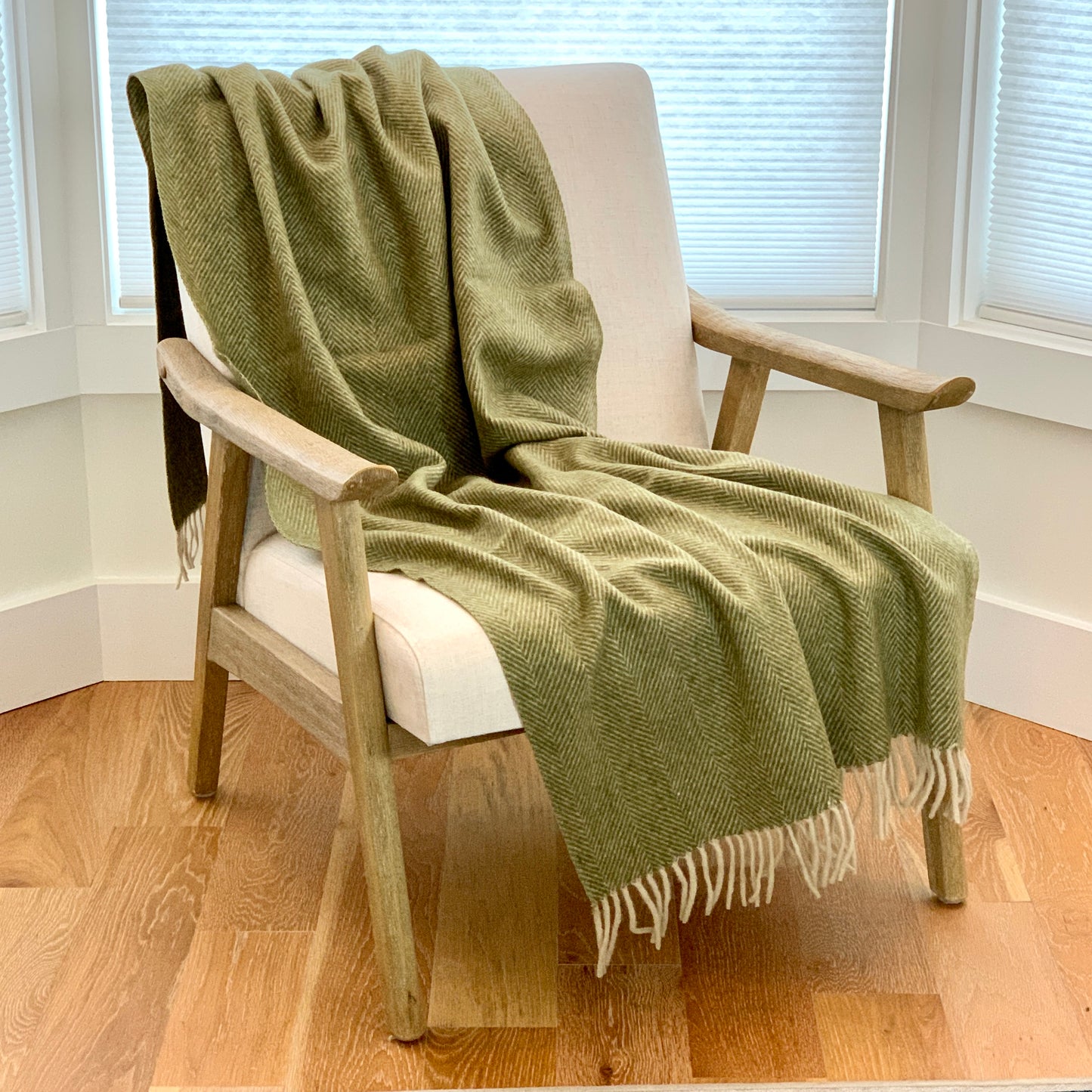 Recycled Wool Campfire Wrap in Olive Herringbone