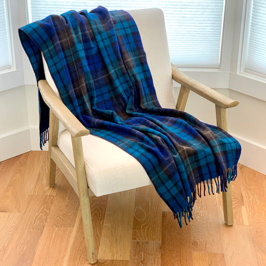 Recycled Wool Campfire Wrap in Buchanan Blue Tartan