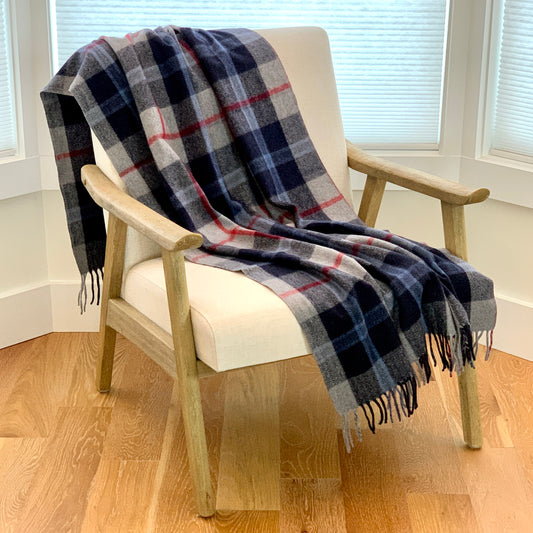 Recycled Wool Campfire Wrap in Douglas Navy Tartan