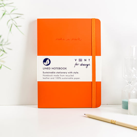 Recycled Leather Lined Notebook in Orange