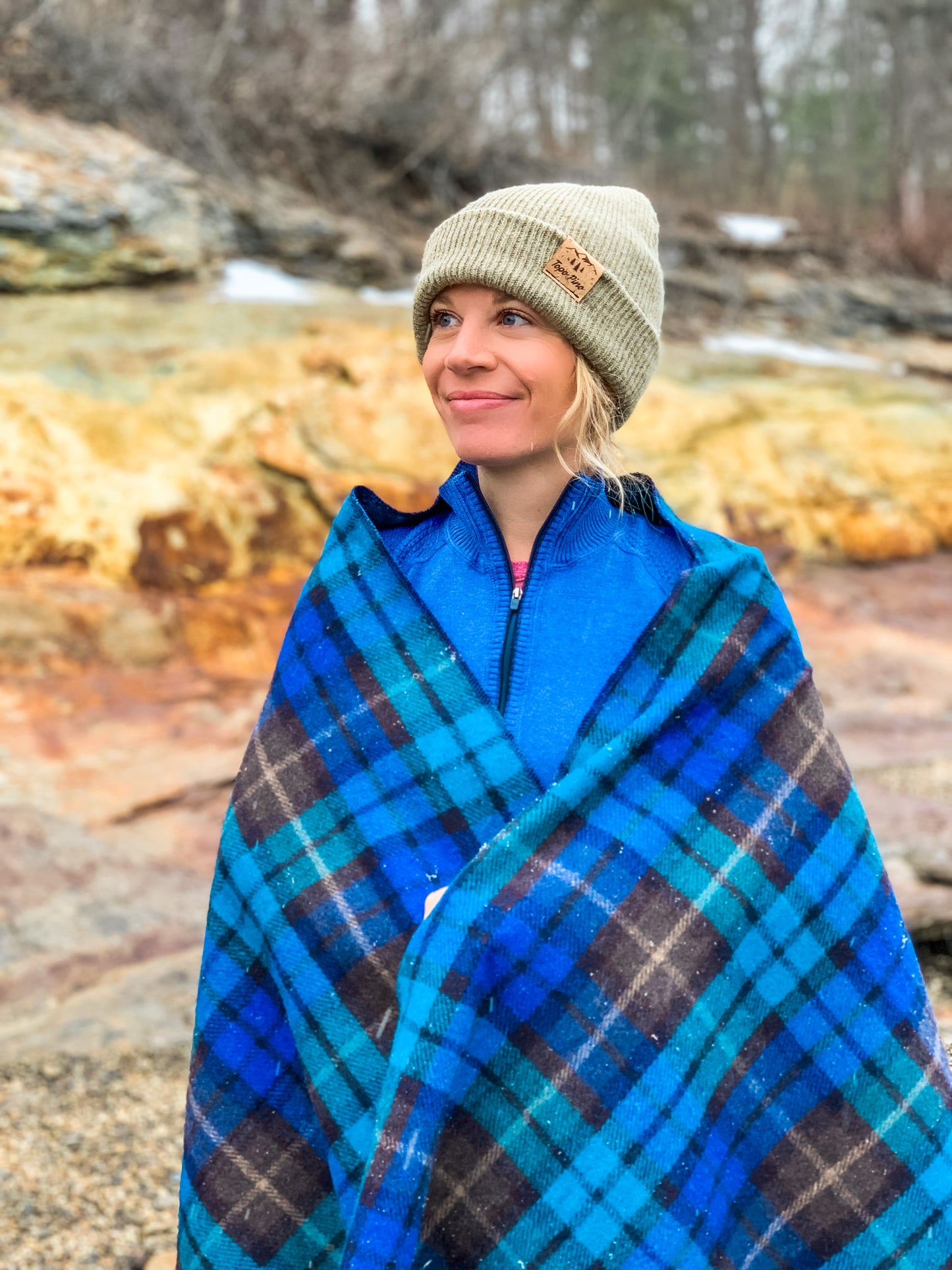 Recycled Wool Campfire Wrap in Buchanan Blue Tartan