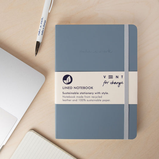 Recycled Leather Lined Notebook in Blue