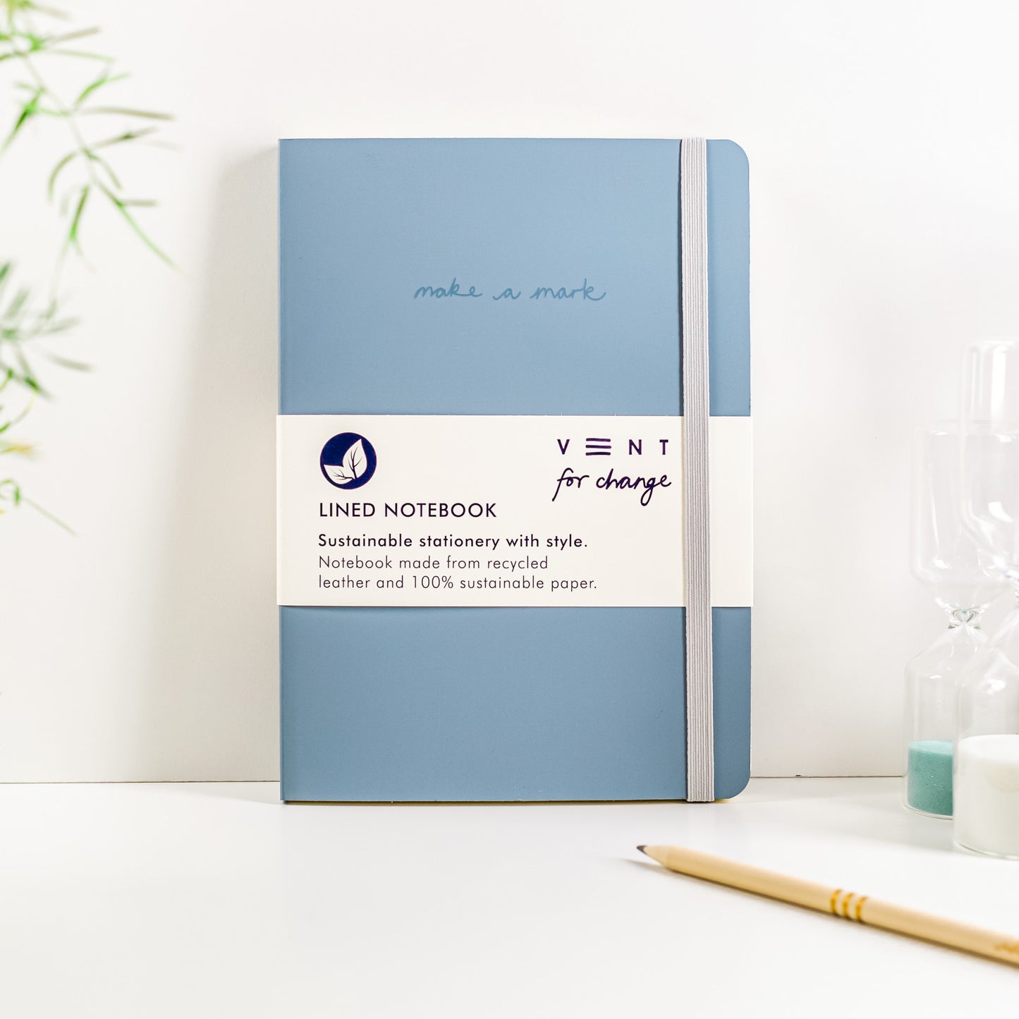 Recycled Leather Lined Notebook in Blue