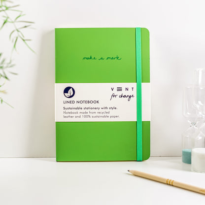 Recycled Leather Lined Notebook in Green