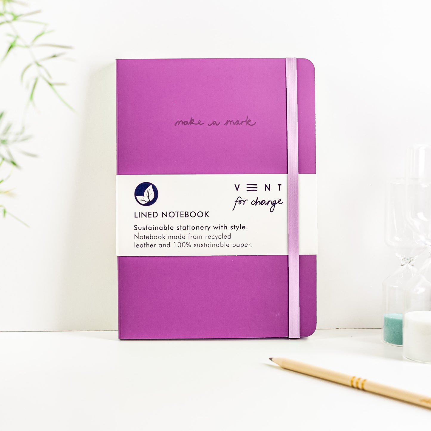 Recycled Leather Lined Notebook in Purple
