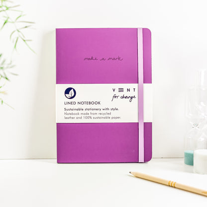 Recycled Leather Lined Notebook in Purple