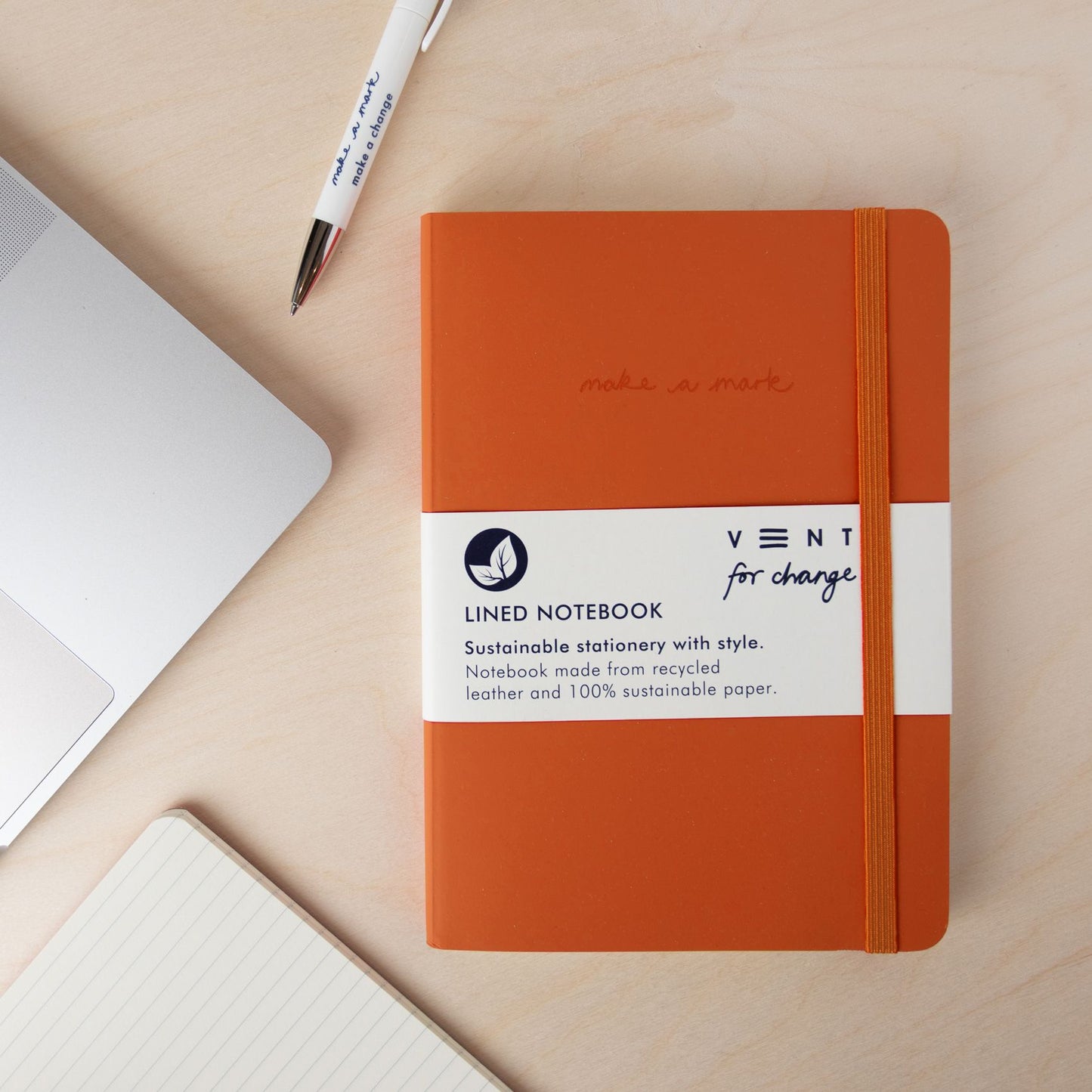 Recycled Leather Lined Notebook in Orange