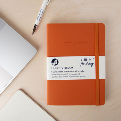 Recycled Leather Lined Notebook in Orange
